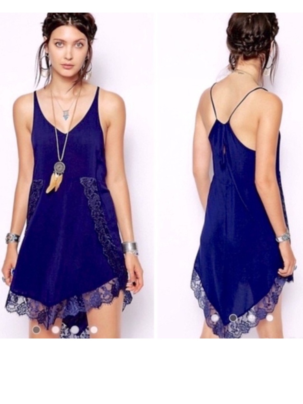 Free People Intimately Royal Blue Eyelashes Lace Trim Slip Dress